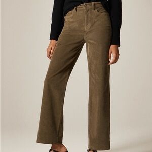 J Crew Wide-Leg High waist Cropped  Corduroy Pants Olive Green 24